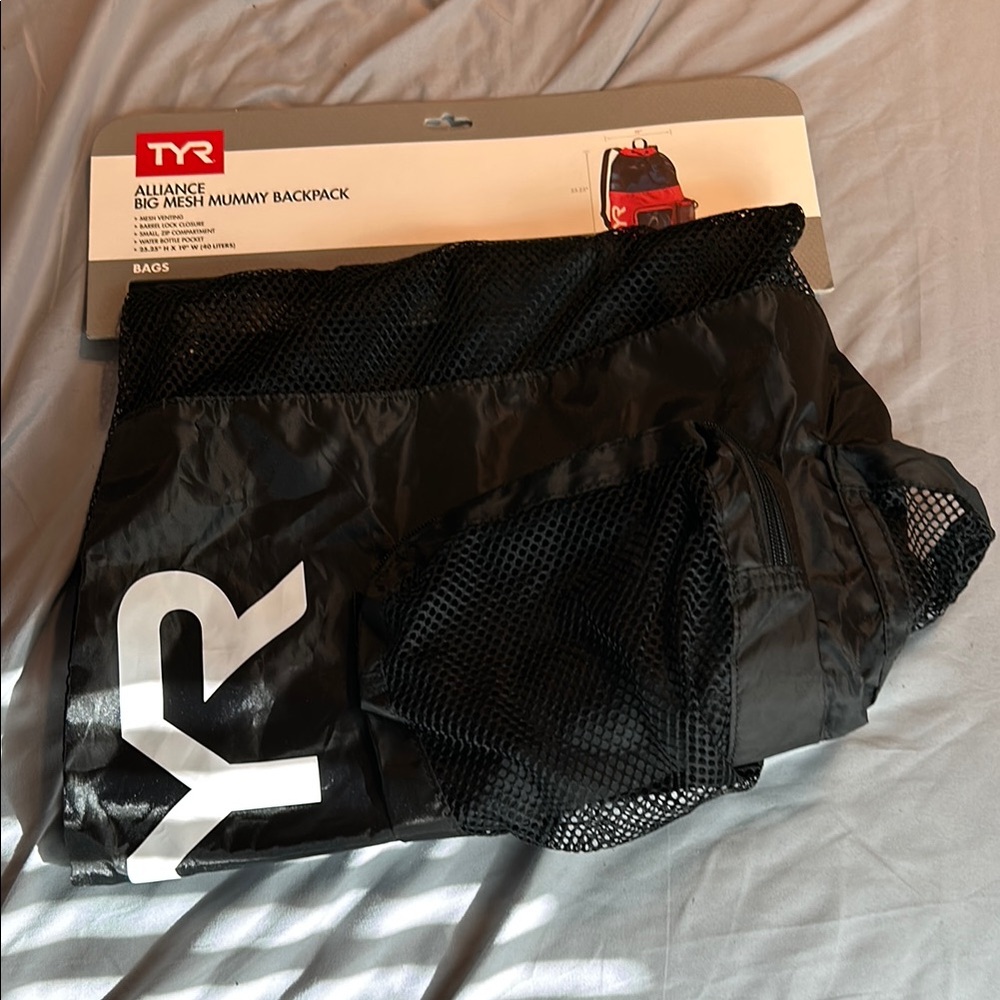 TYR alliance big mesh mummy Black Backpack NWT